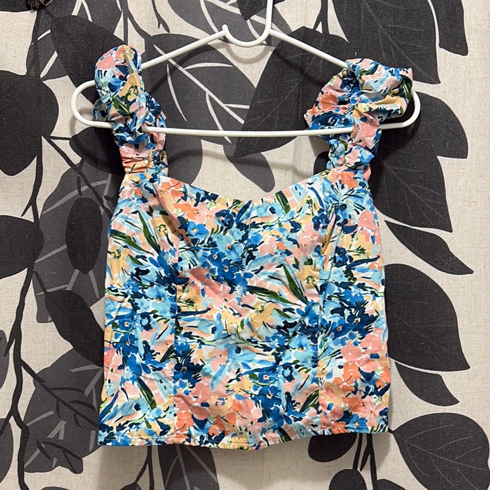 Abercrombie & Fitch Bustier Cropped Blouse in Blue and Pink